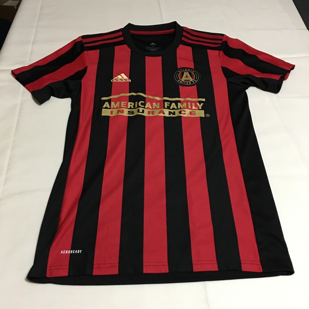 Adidas Atlanta United FC Soccer Jersey Small Black Red Striped